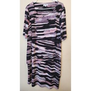NorthStyle Women 18W Abstract Brushstroke Tiered Layered Midi Dress Mauve Black